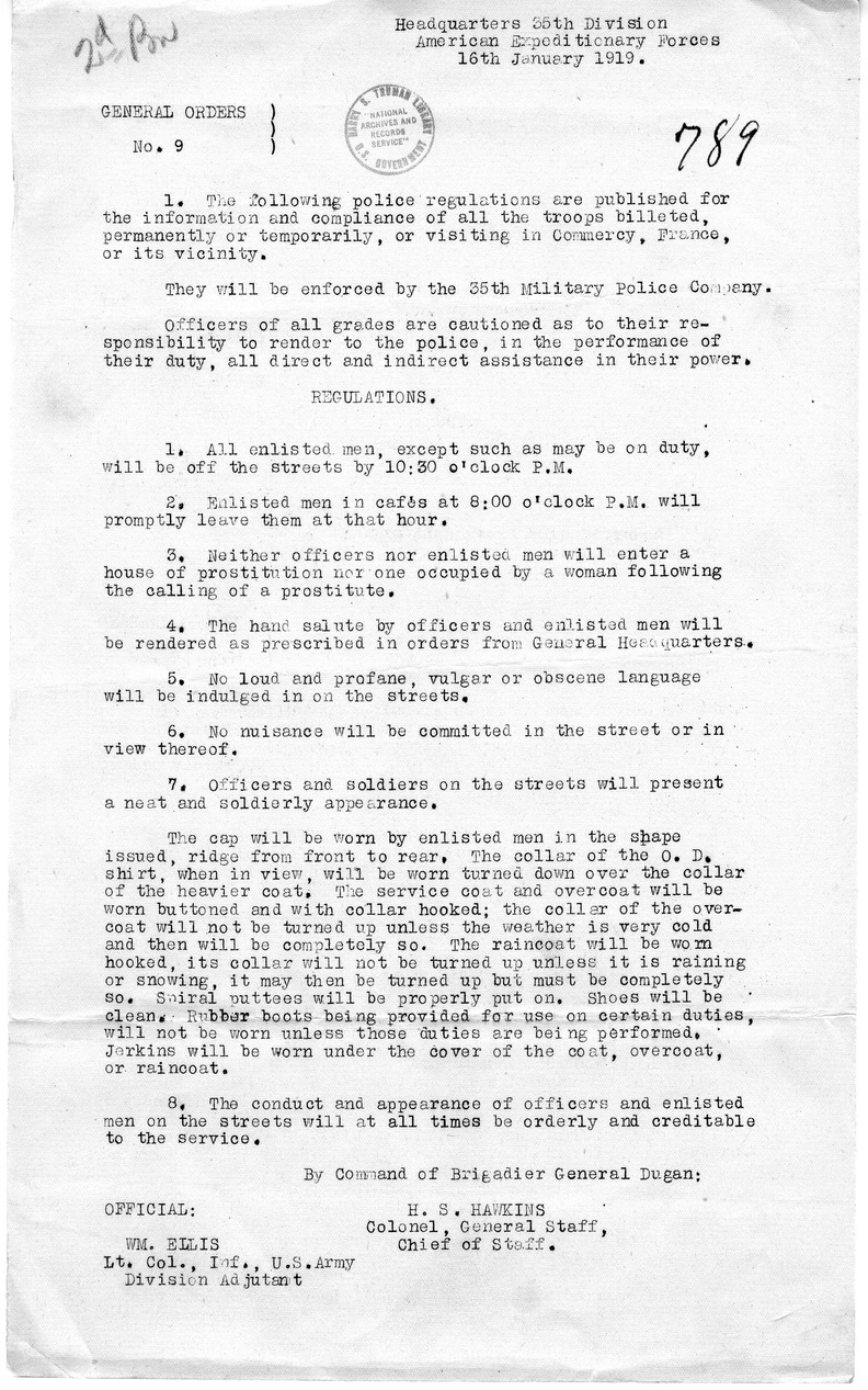 General Order Number 9 from Colonel H. S. Hawkins