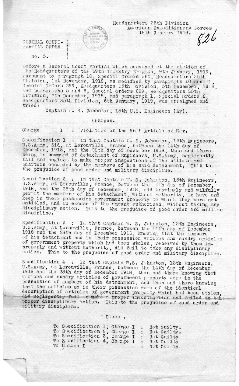 General Court-Martial Order Number 3 from Colonel H. S. Hawkins