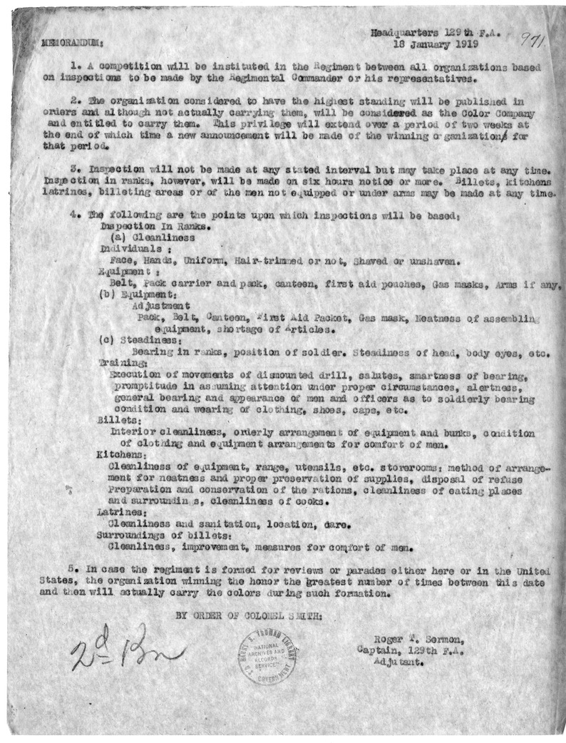 Memorandum from Captain Roger T. Sermon
