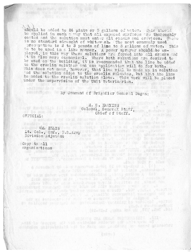Bulletin Number 17 from Colonel H. S. Hawkins