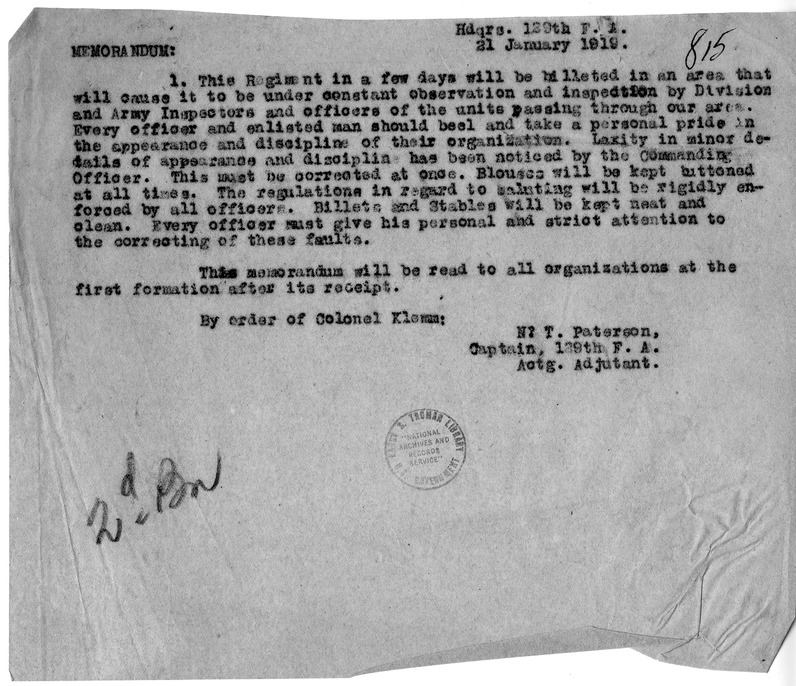 Memorandum from Captain Newell T. Paterson