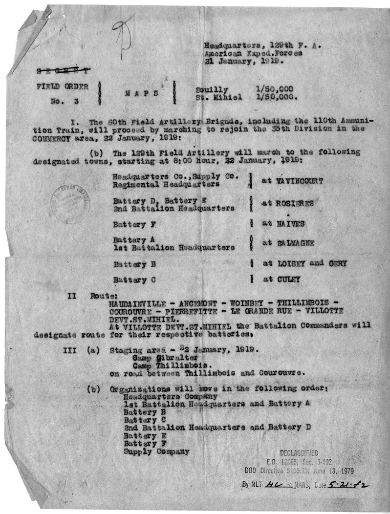Field Order Number 3 from Captain Newell T. Paterson