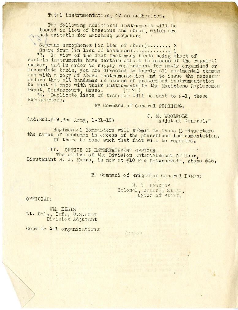 Bulletin Number 19 from Colonel H. S. Hawkins