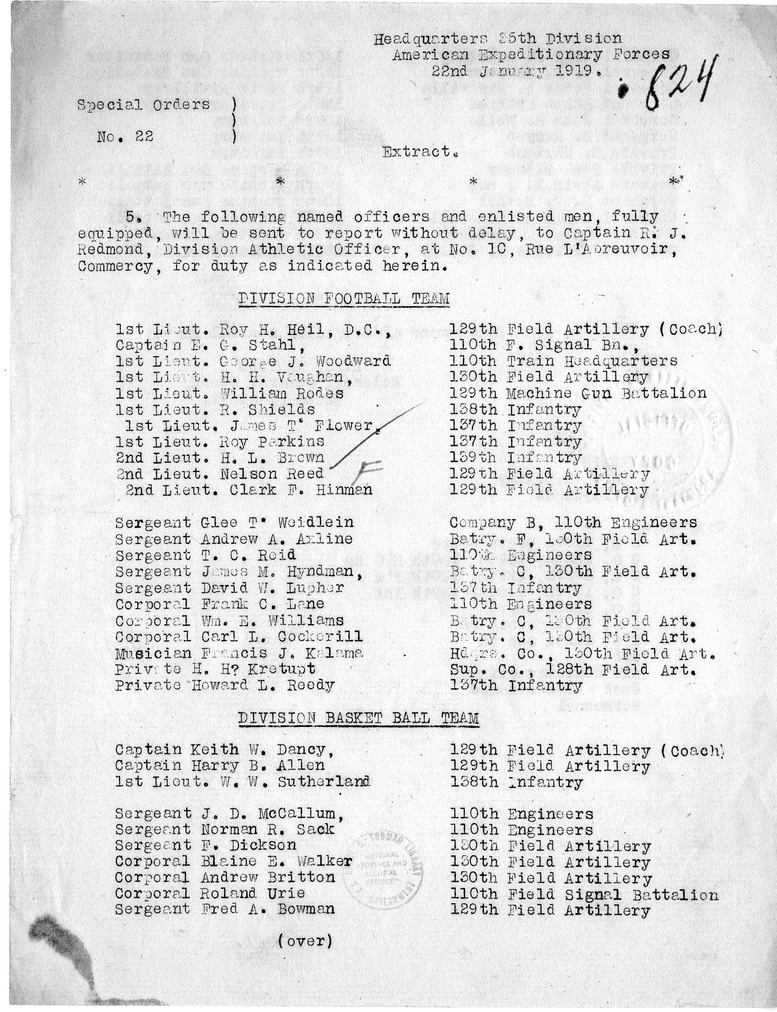 Special Order Number 22, Extract, from Colonel H. S. Hawkins
