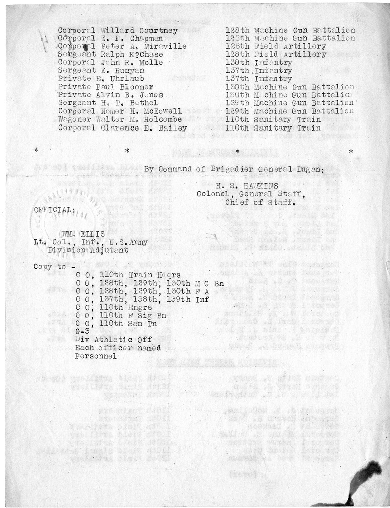 Special Order Number 22, Extract, from Colonel H. S. Hawkins