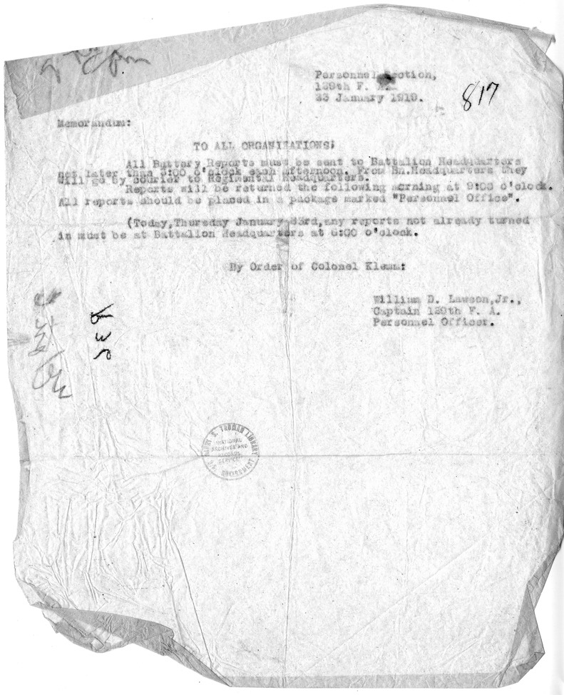 Memorandum to All Organizations from Captain William D. Lawson, Jr.
