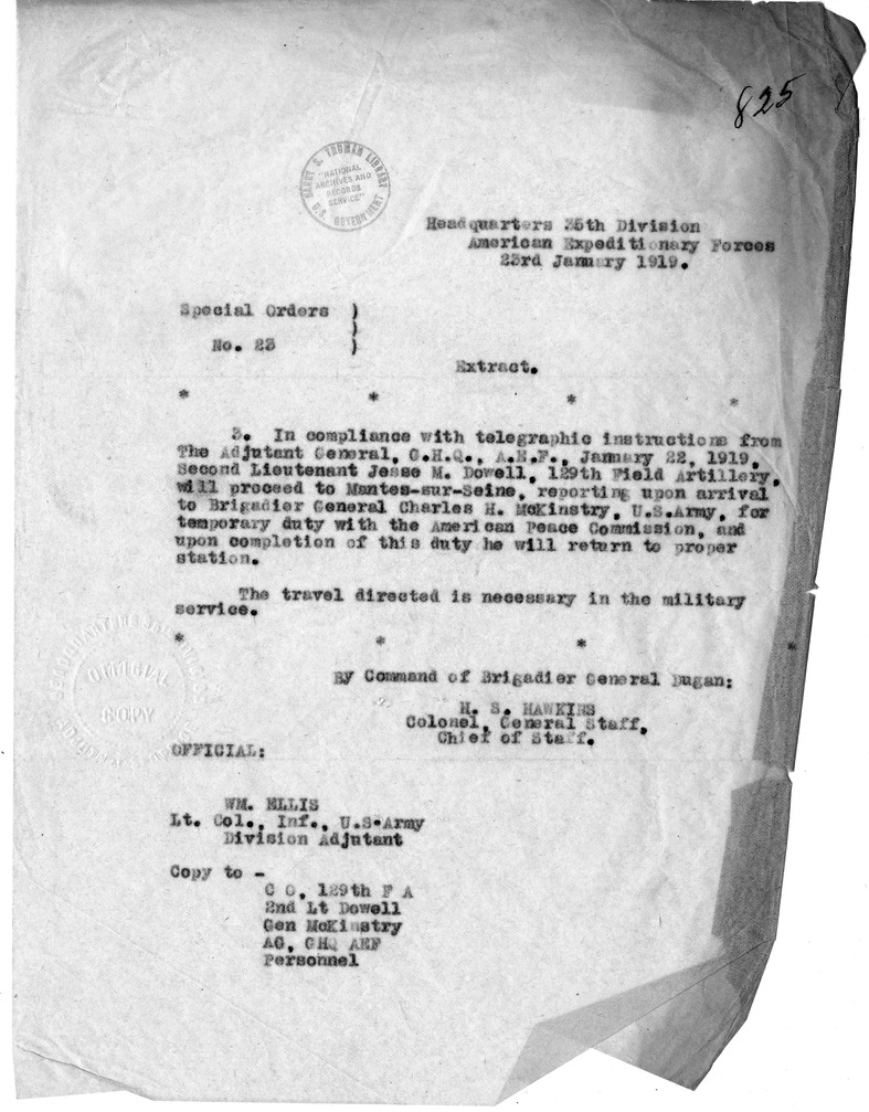 Special Orders Number 25, Extract, from Colonel H. S. Hawkins
