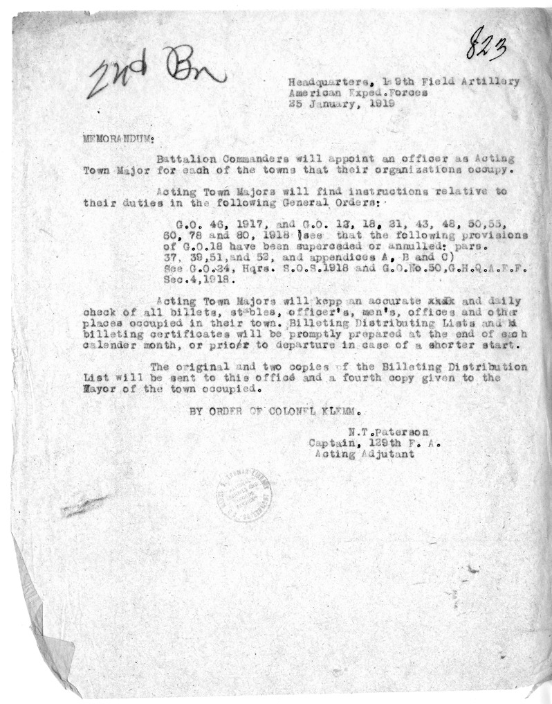 Memorandum from Captain Newell T. Paterson