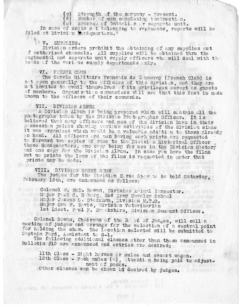 Bulletin Number 21 from Colonel H. S. Hawkins