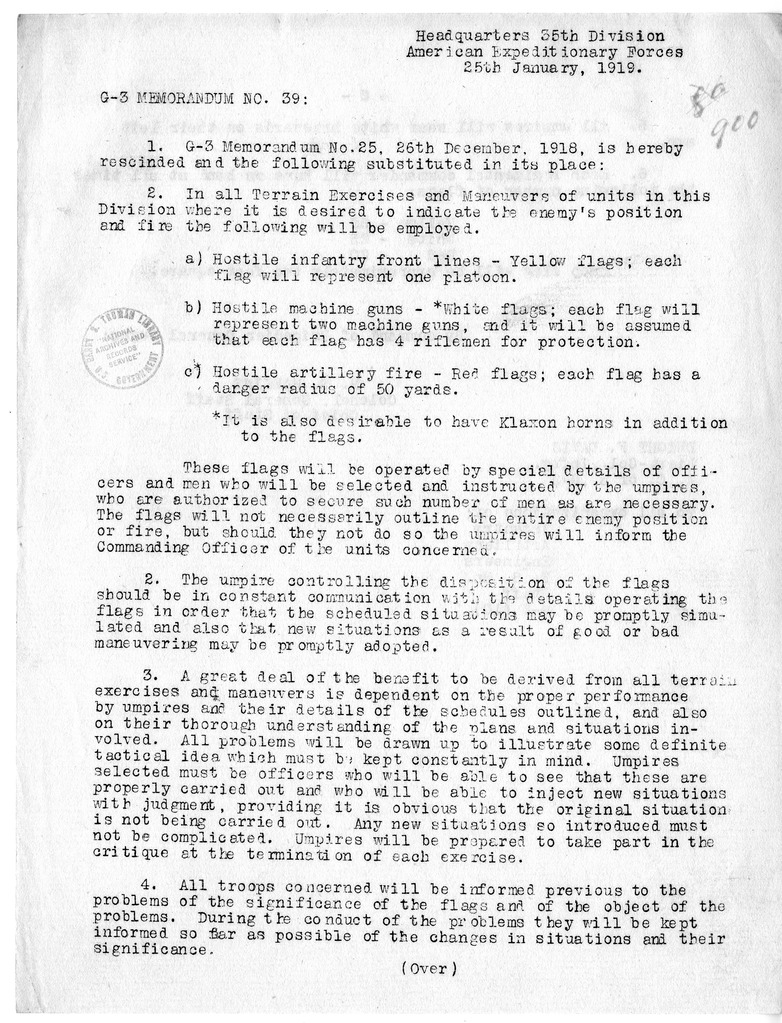 G-3 Memorandum Number 39 from Colonel H. S. Hawkins