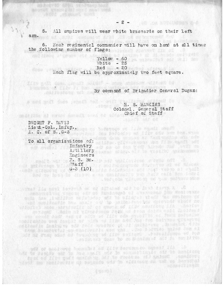 G-3 Memorandum Number 39 from Colonel H. S. Hawkins