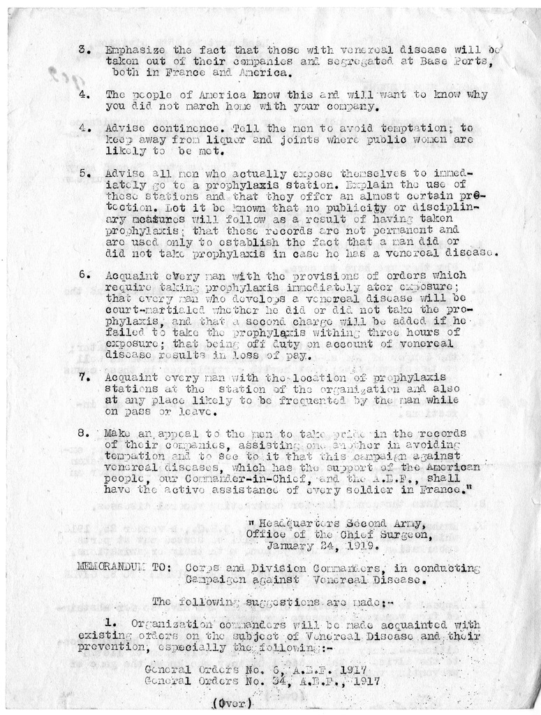 Special Memorandum for the Campaign Against Venereal Diseases