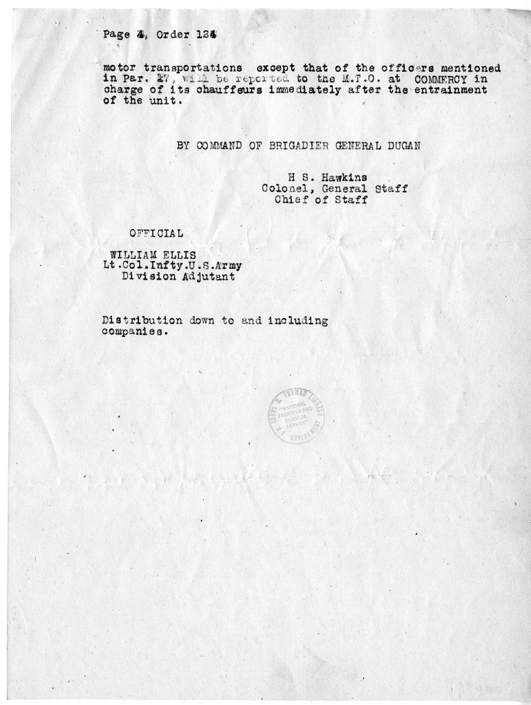 Order Number 24 from Colonel H. S. Hawkins, with Attachments