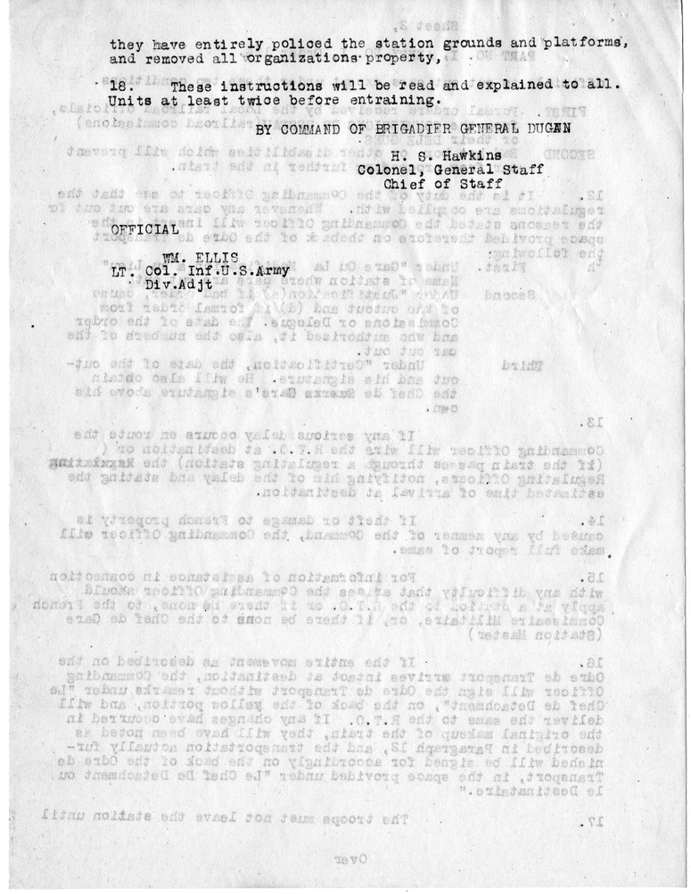 Order Number 24 from Colonel H. S. Hawkins, with Attachments