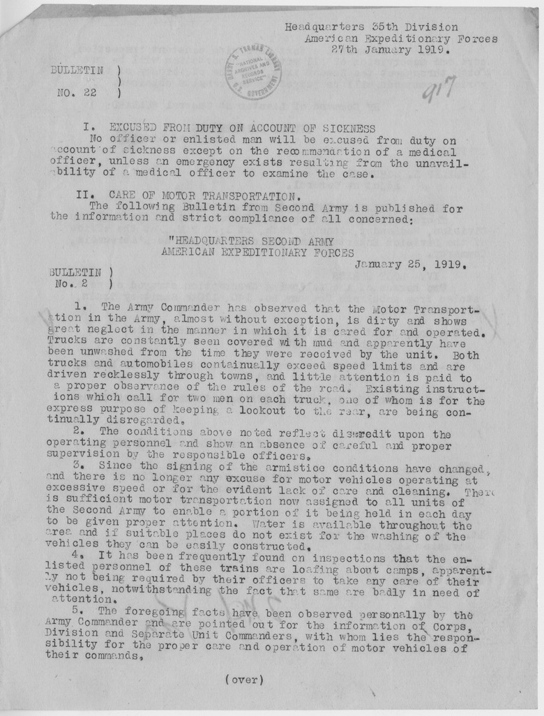 Bulletin Number 22 from Colonel H. S. Hawkins