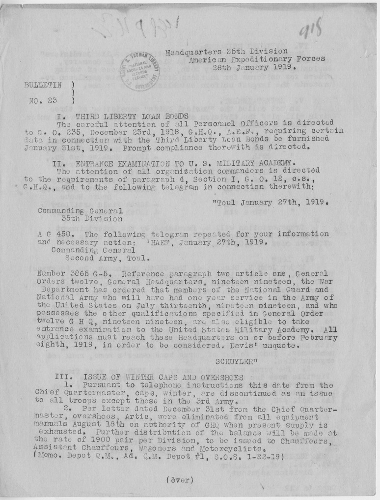 Bulletin Number 23 from Colonel H. S. Hawkins