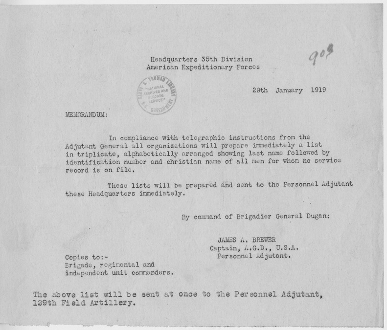 Memorandum from Captain James A. Brewer