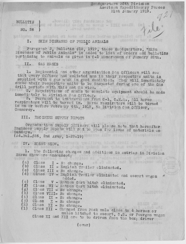 Bulletin Number 26 from Colonel H. S. Hawkins