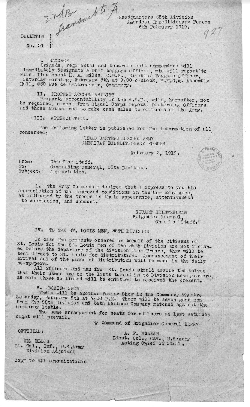 Bulletin Number 31 from Lieutenant Colonel A. F. McLean