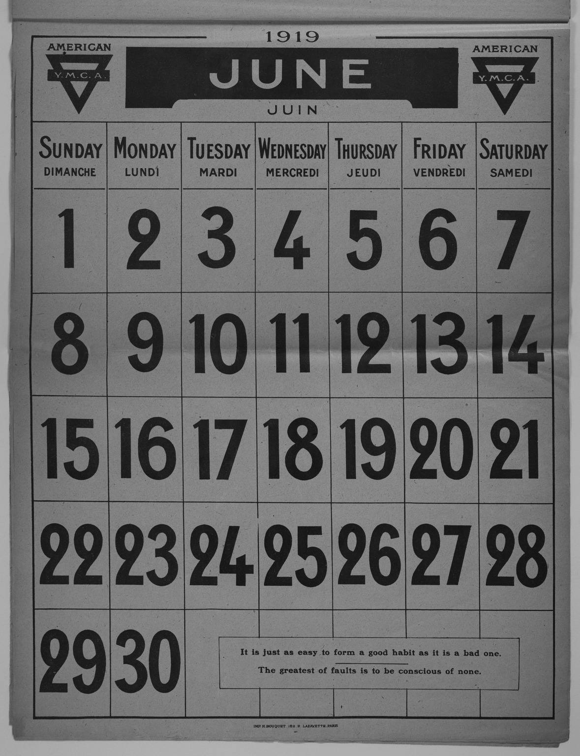 1919 Calendar from the YMCA [Young Men's Christian Association]