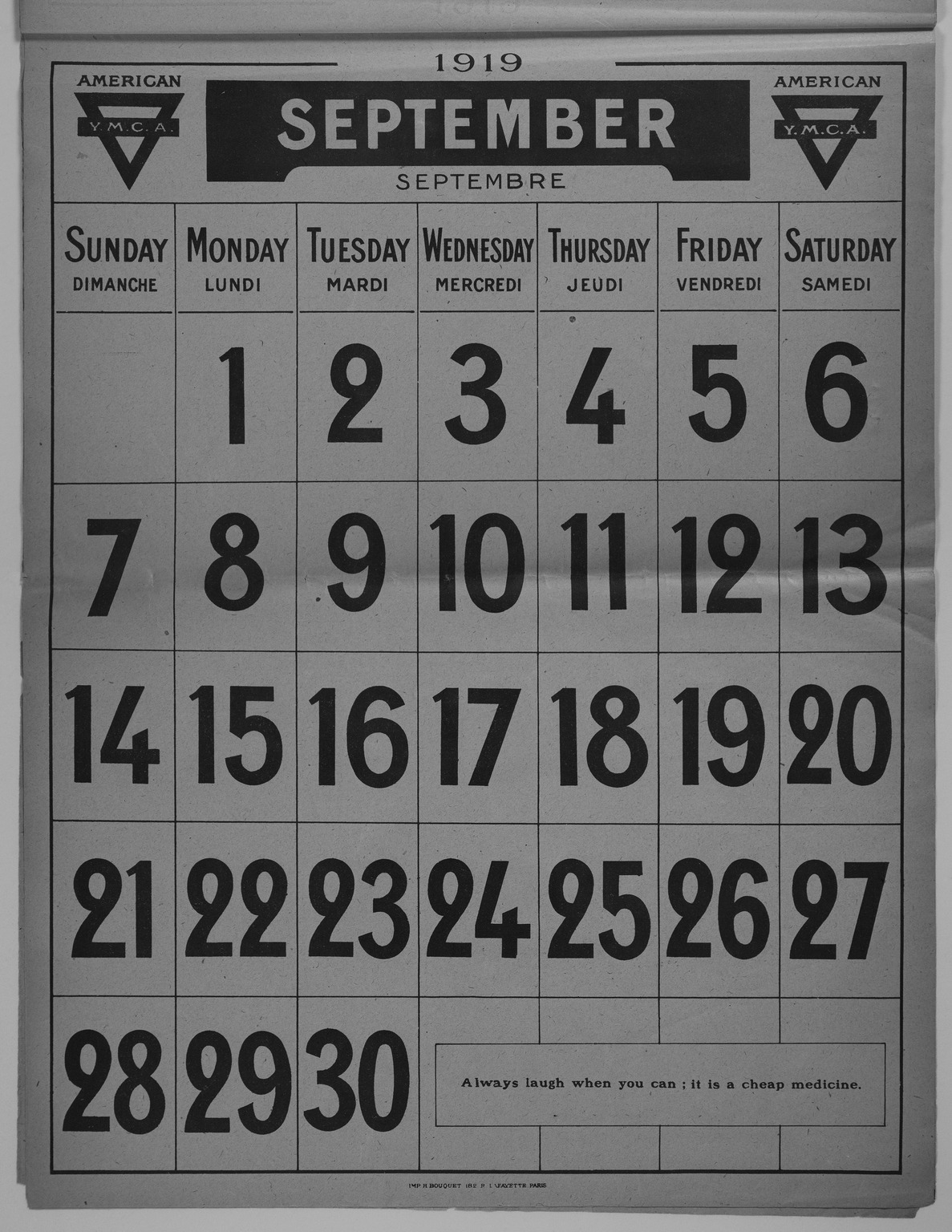 1919 Calendar from the YMCA [Young Men's Christian Association]