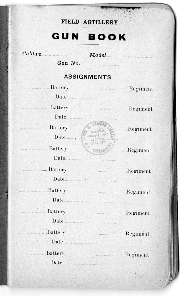 Field Artillery Gun Book, 75 MM Model 1917, Gun Number 16495