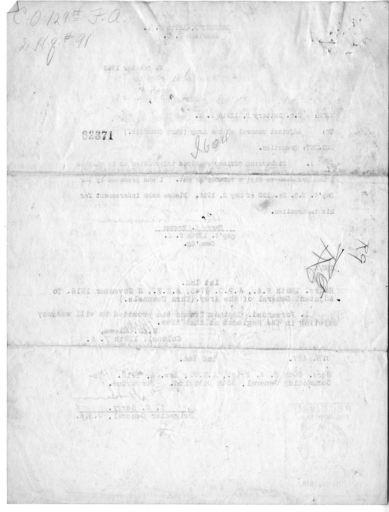 Letter from Captain Harry S. Truman to the Adjutant General of the Army, with Indorsements