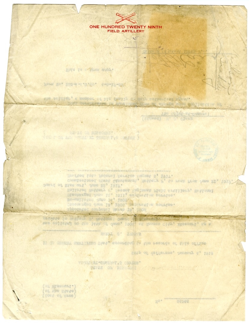 Copy of Enlistment Certificate for Harry S. Truman