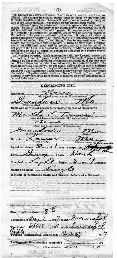 Service Record for Harry S. Truman