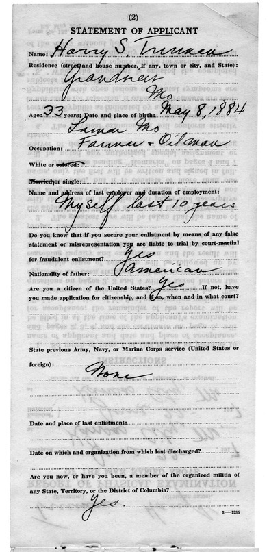 Report Of Physical Examination for Harry S. Truman