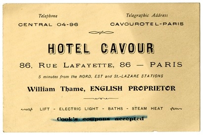 Business Card, Hotel Cavour