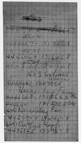 Handwritten Notes of Coordinates for Artillery Barrage