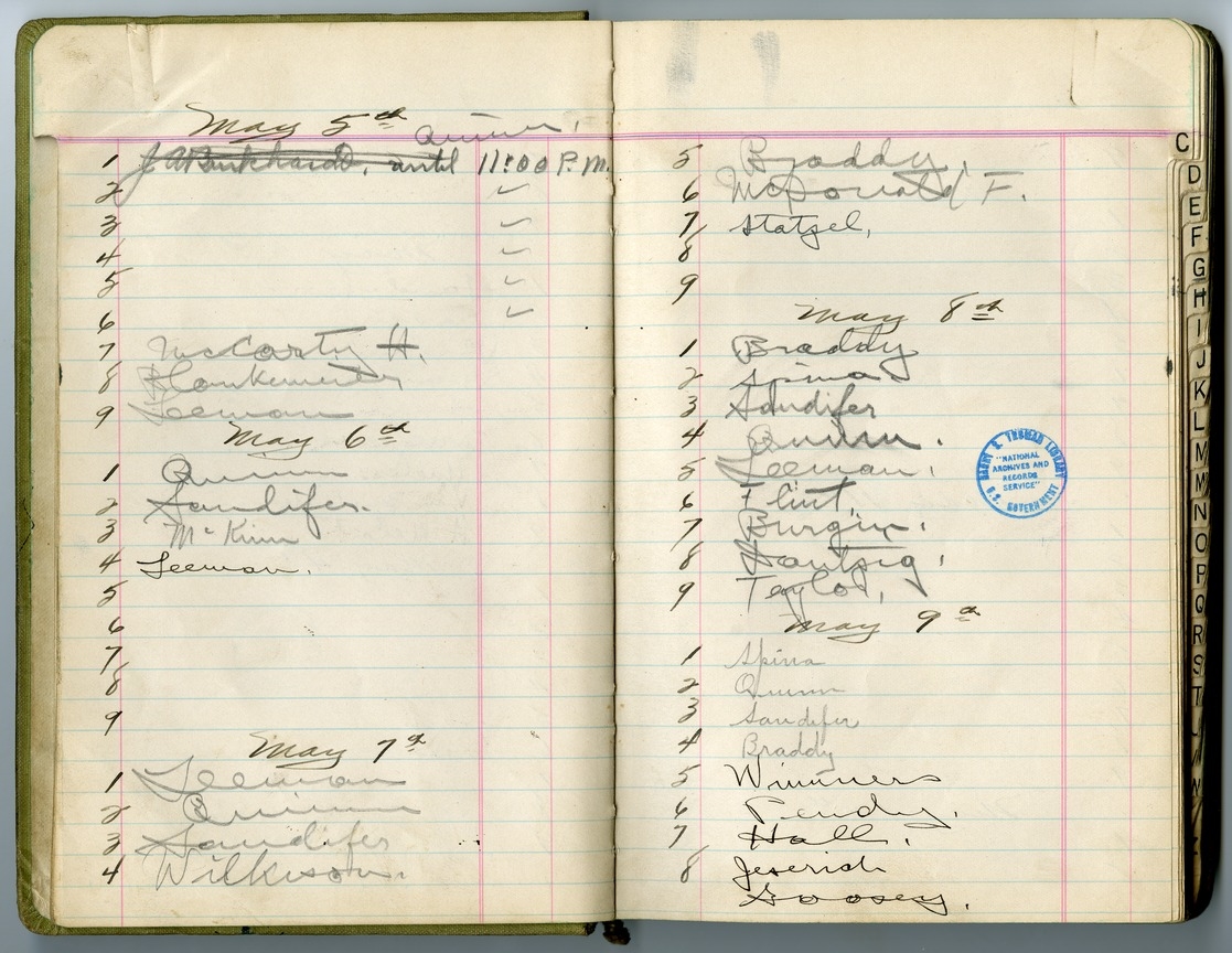 Extra Duty Roster, Battery D, 129th Field Artillery