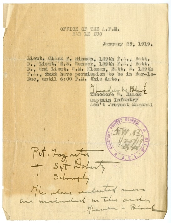 Memorandum from Captain Theodore W. Black