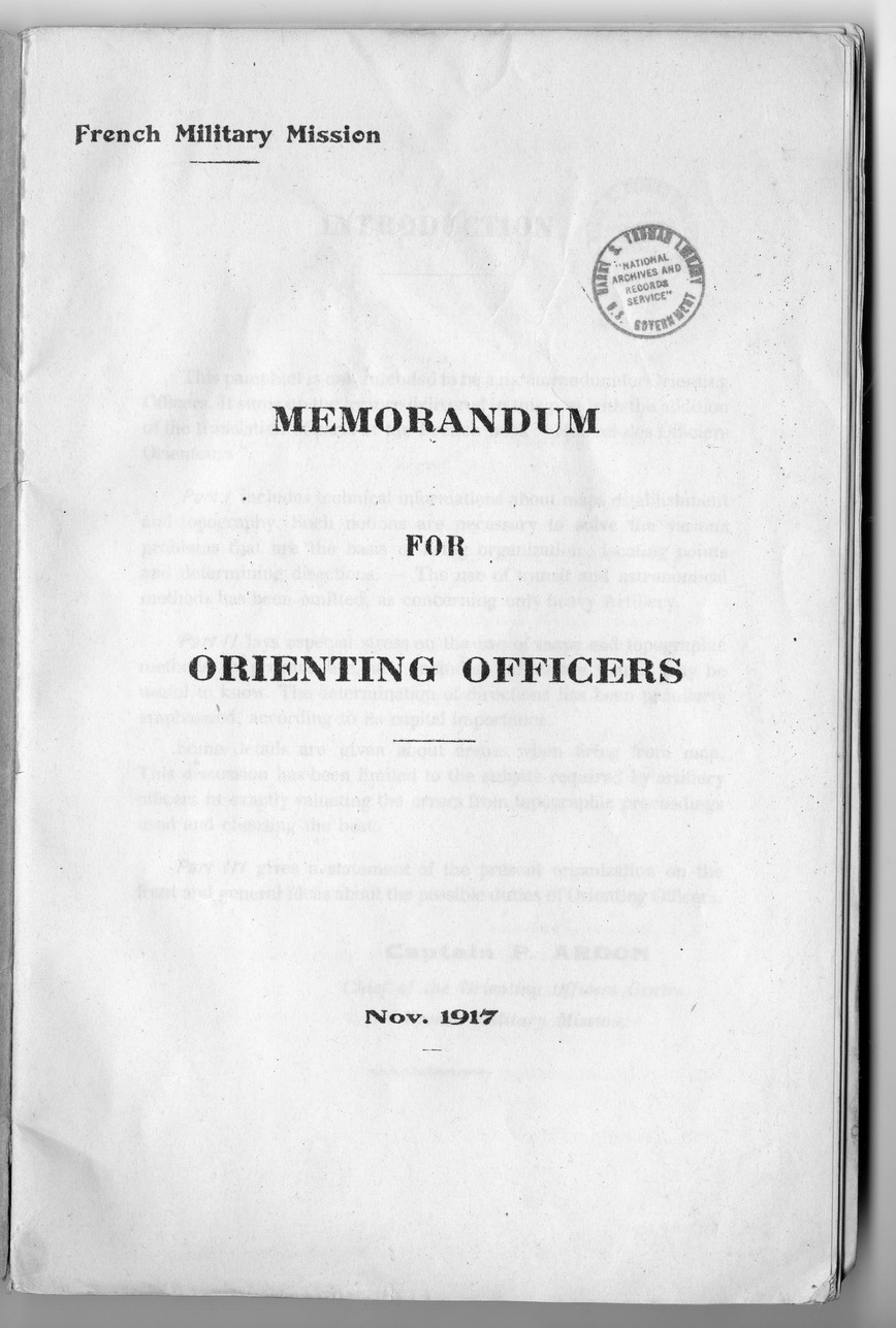 Pamphlet, Memorandum For Orienting Officers
