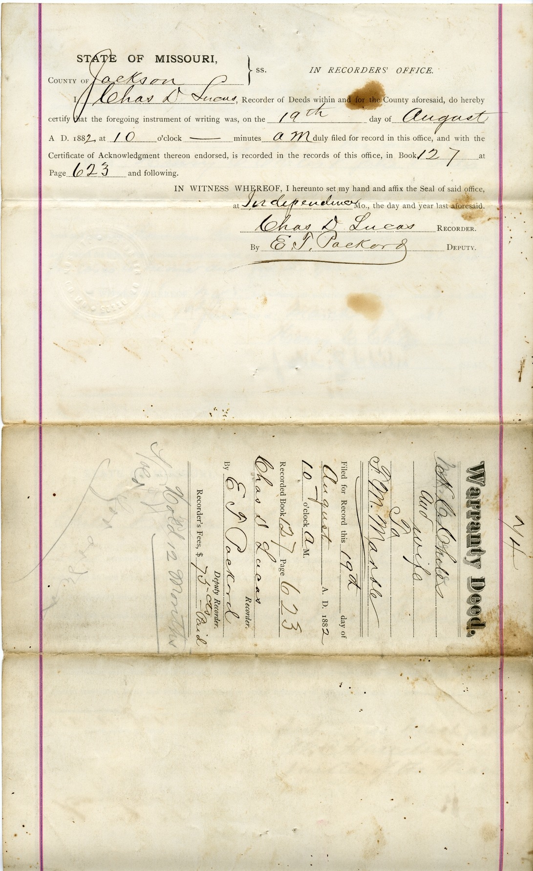 Warranty Deed from Henry C. Chiles and Julia P. Chiles to F. M. Marble