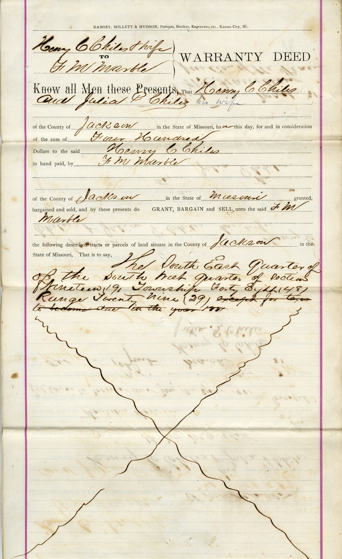 Warranty Deed from Henry C. Chiles and Julia P. Chiles to F. M. Marble