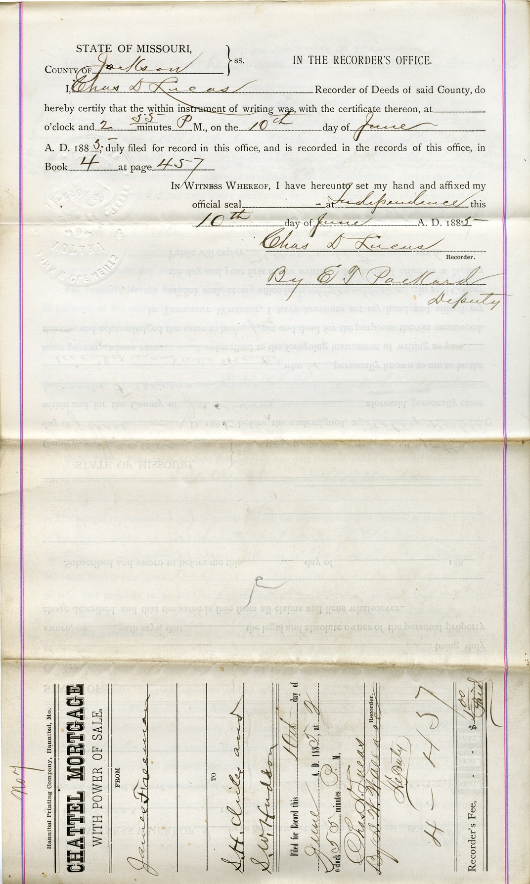 Chattel Mortgage from James Freeman to S. H. Chiles and S. W. Hudson
