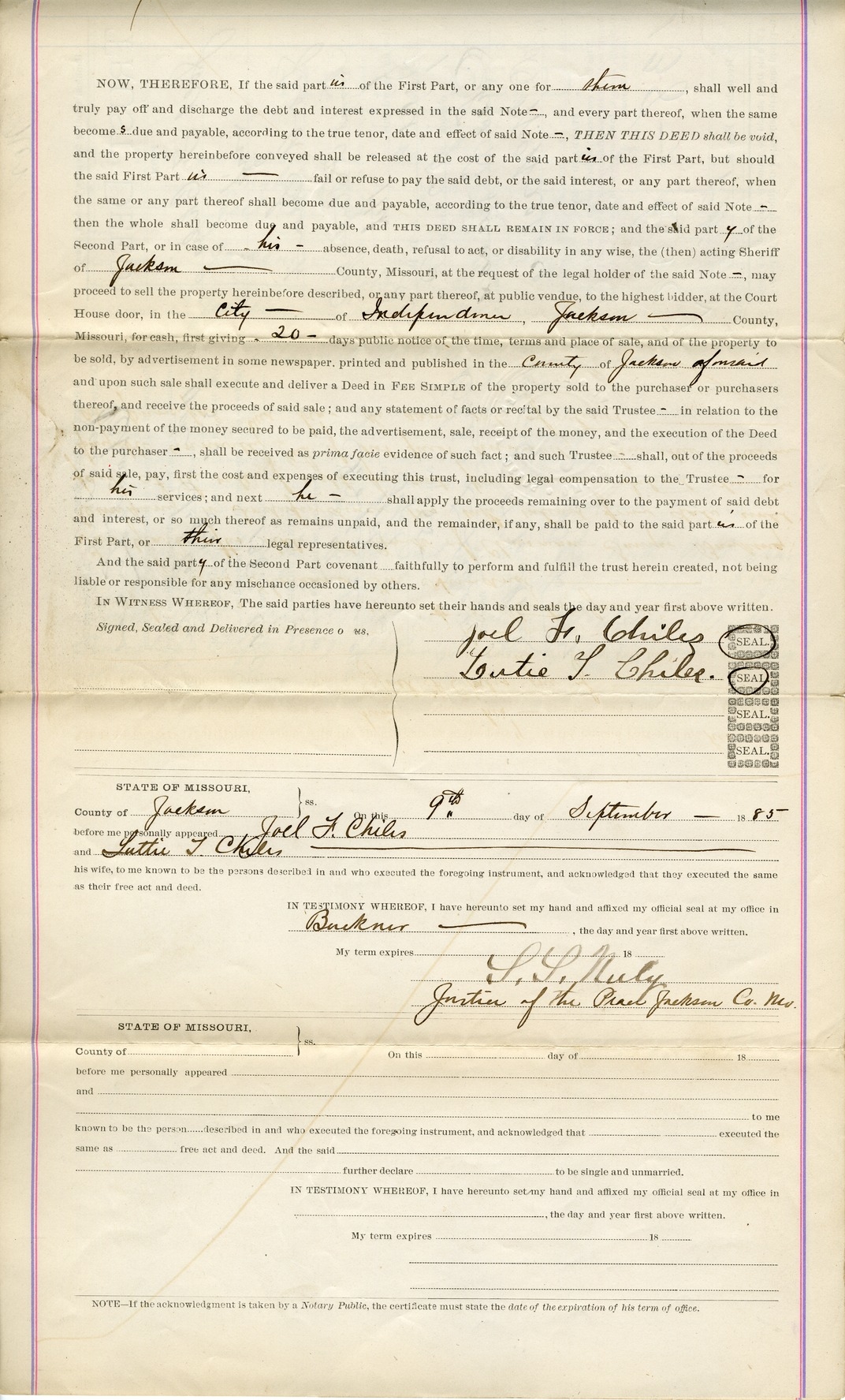 Trust Deed from Joel F. Chiles and Lutie T. Chiles to John A. Sea and Hamit R. Stayton