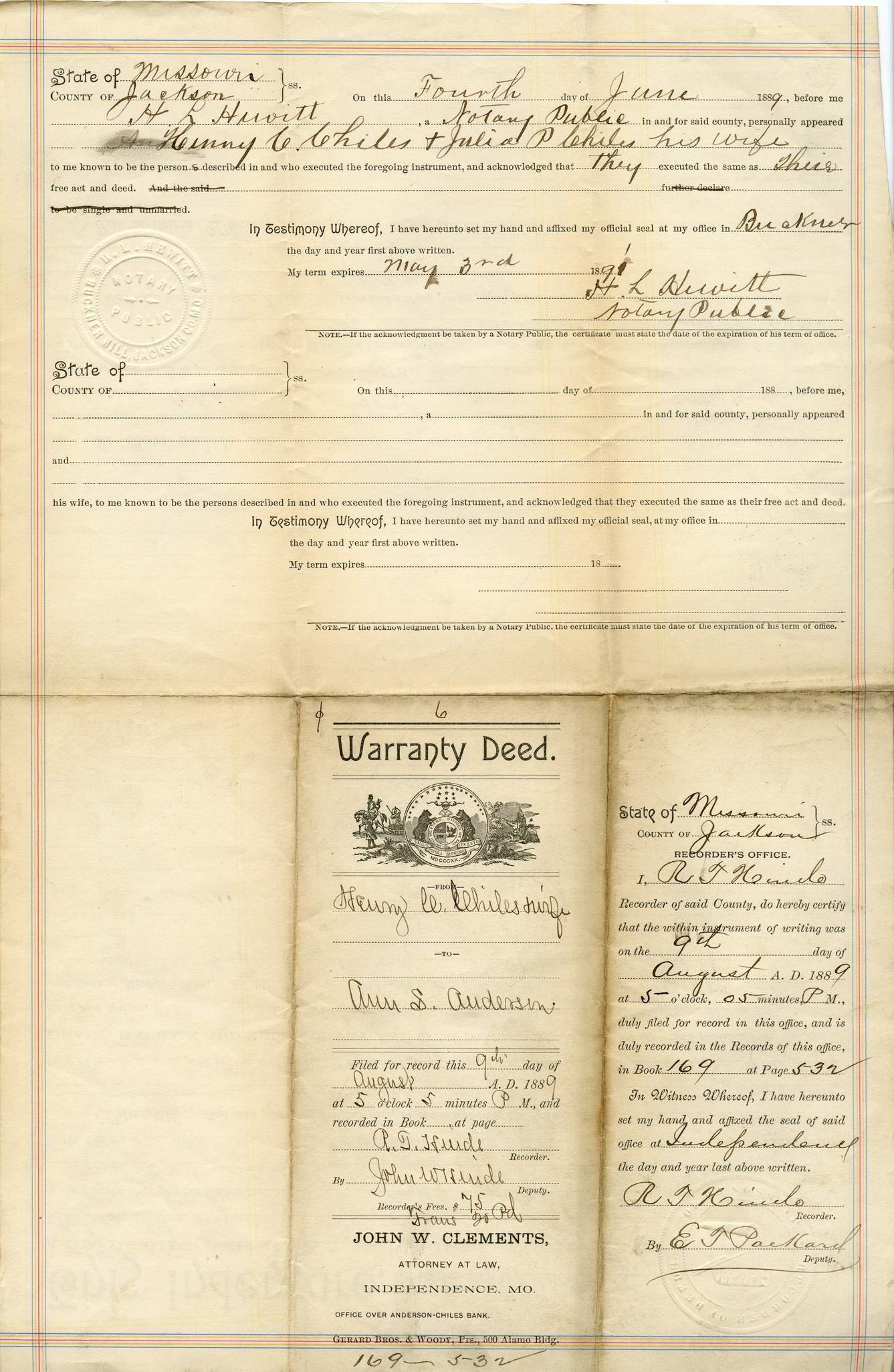 Warranty Deed from Henry C. Chiles and Julia P. Chiles to Ann S. Anderson