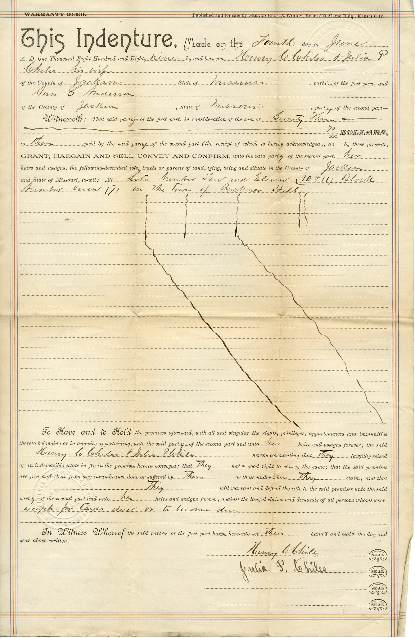 Warranty Deed from Henry C. Chiles and Julia P. Chiles to Ann S. Anderson