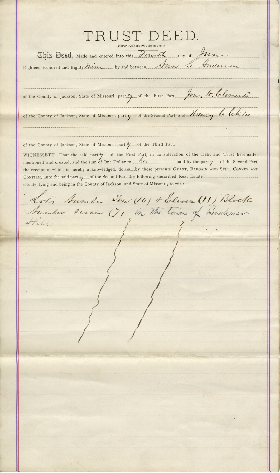 Trust Deed from Ann S. Anderson to John W. Clements and Henry C. Chiles