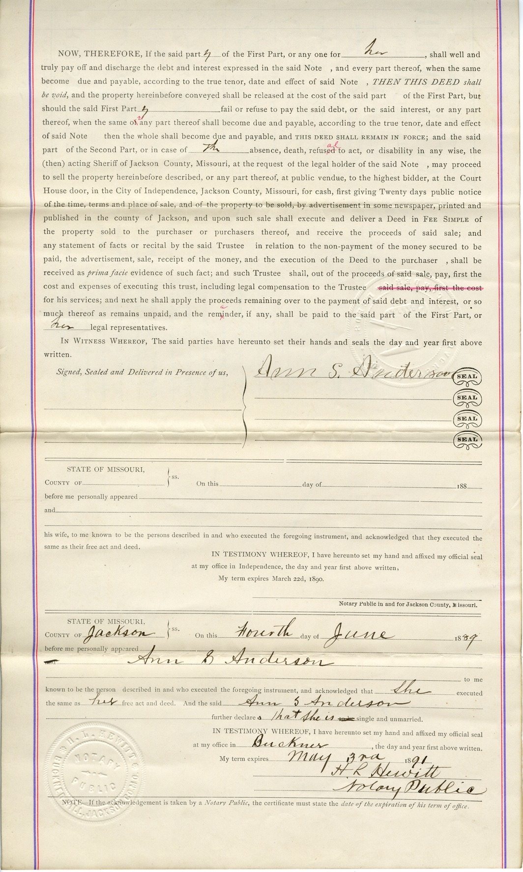 Trust Deed from Ann S. Anderson to John W. Clements and Henry C. Chiles