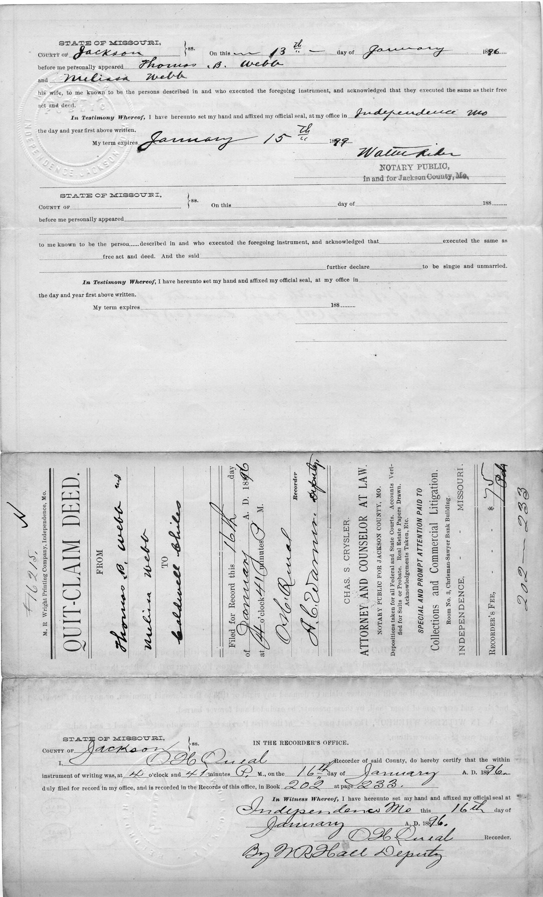 Quit-Claim Deed from Thomas B. Webb and Melissa Webb to Caldwell Chiles