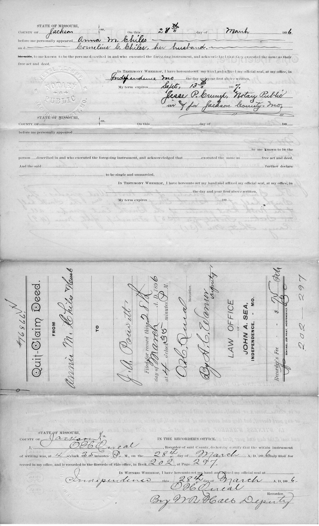 Quit-Claim Deed from Anna M. Chiles and Cornelius C. Chiles to James A. Powett