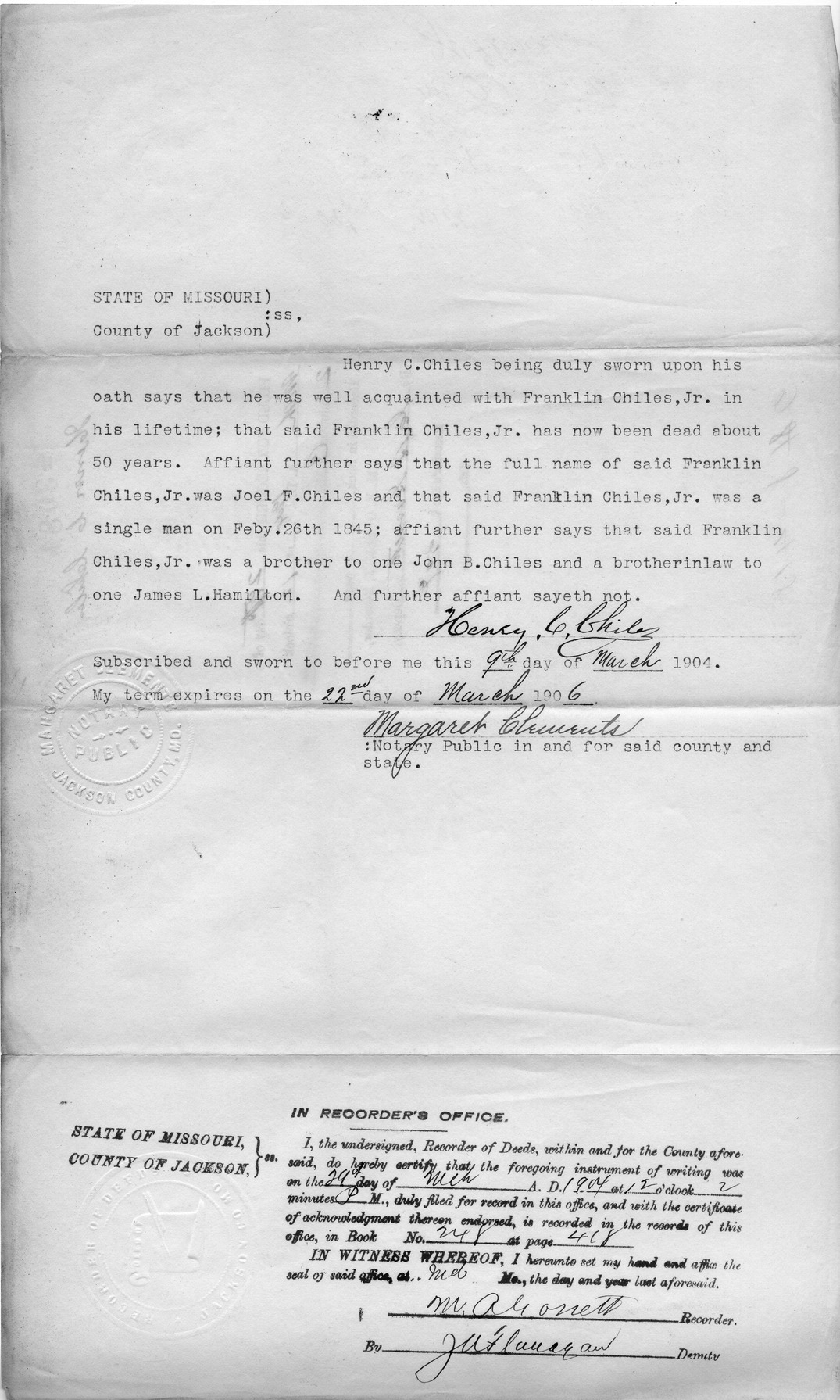 Affidavit of Henry C. Chiles