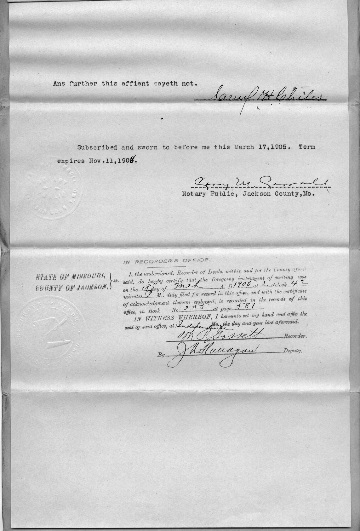 Affidavit of Samuel H. Chiles