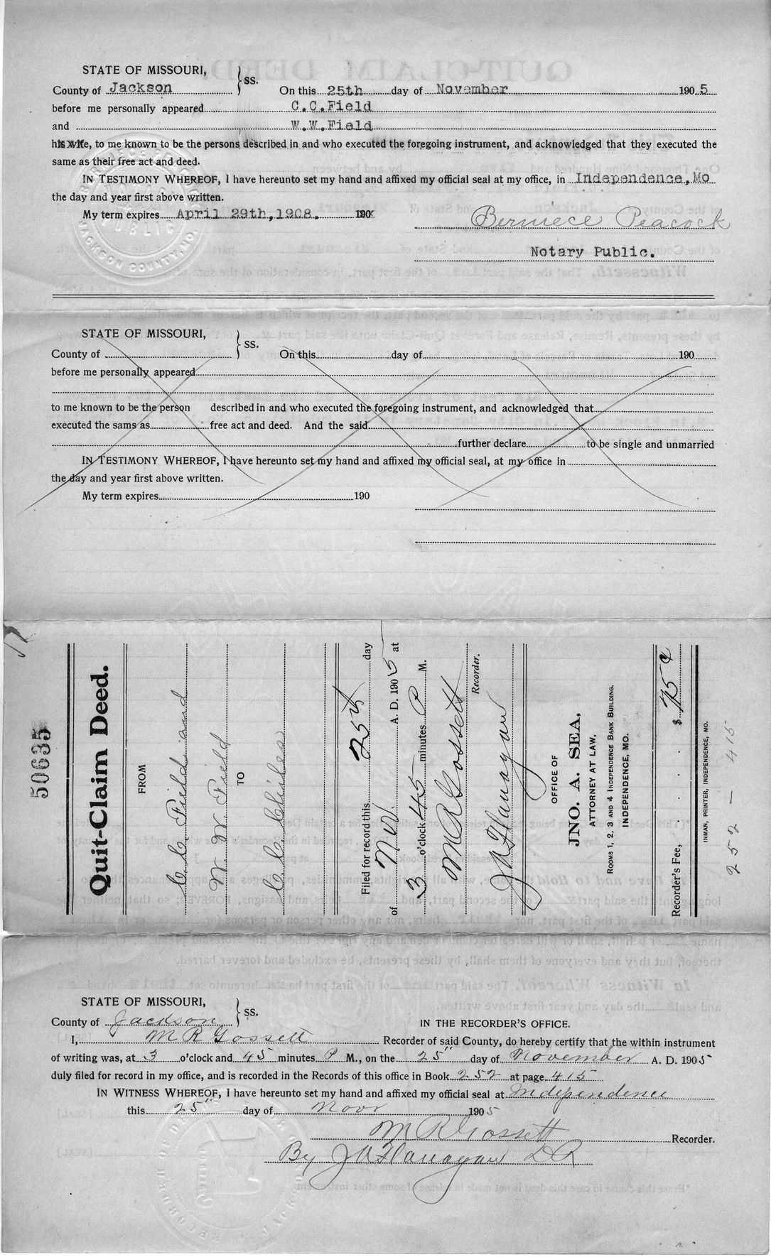 Quit-Claim Deed from C. C. Field and W. W. Field to C. C. Chiles