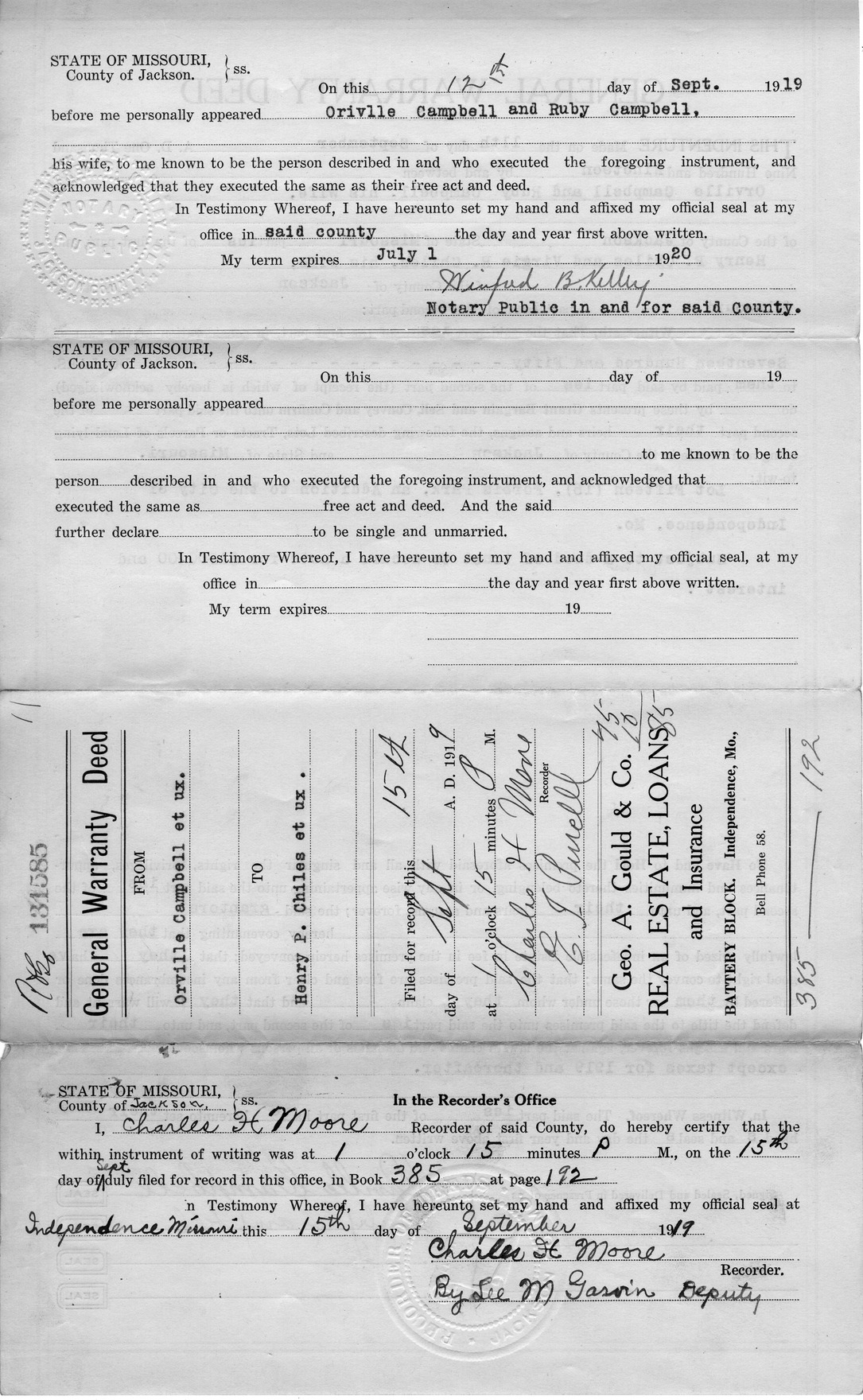 General Warranty Deed from Orville Campbell and Ruby Campbell to Henry P. Chiles and Virgie R. Chiles