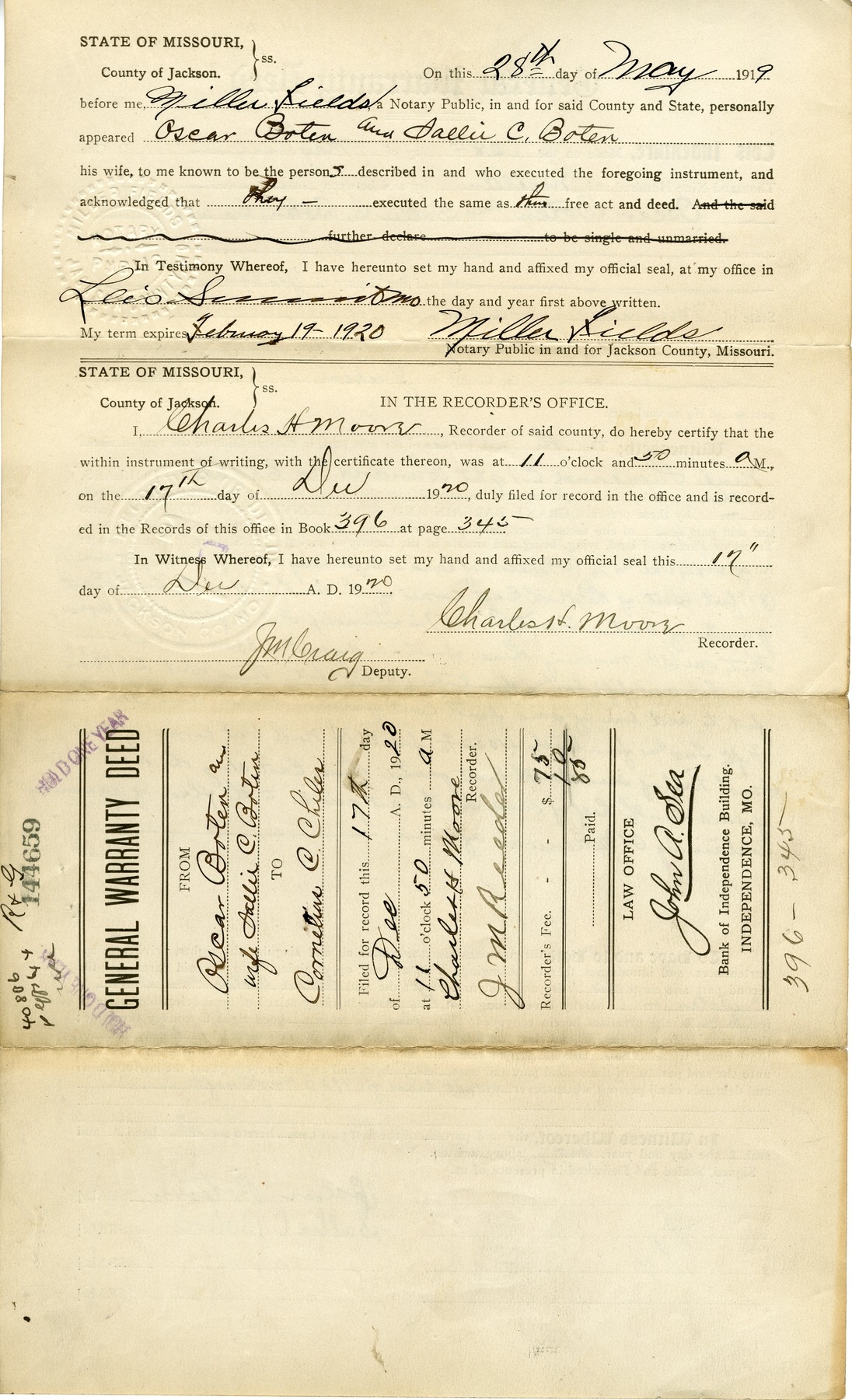 General Warranty Deed from Oscar Boten and Sallie C. Boten to Cornelius C. Chiles